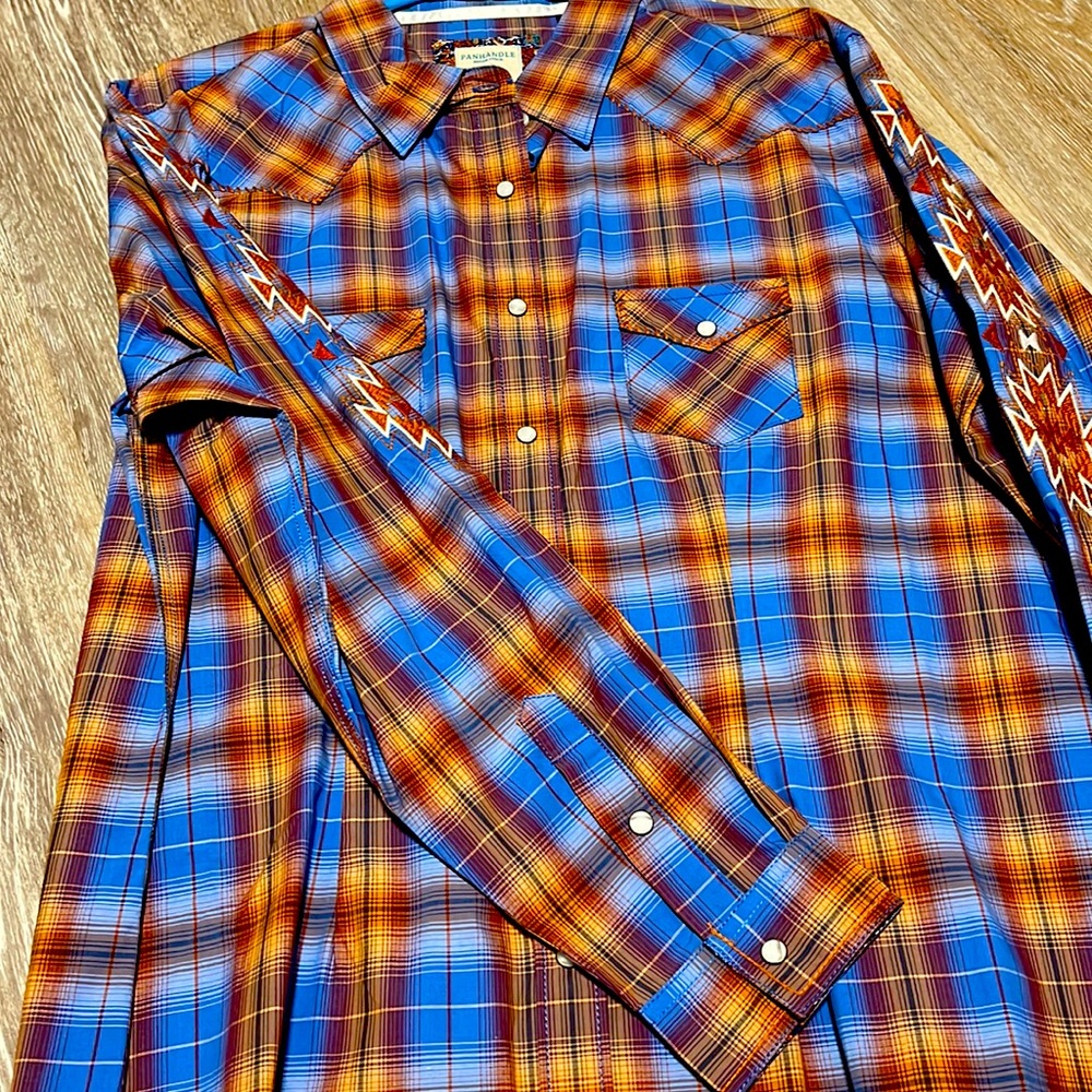 Blue & brown button up